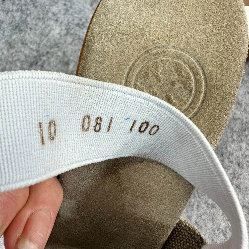 Charleston Wedge Sandals Womens 10 White Tan Elastic Comfort Shoes